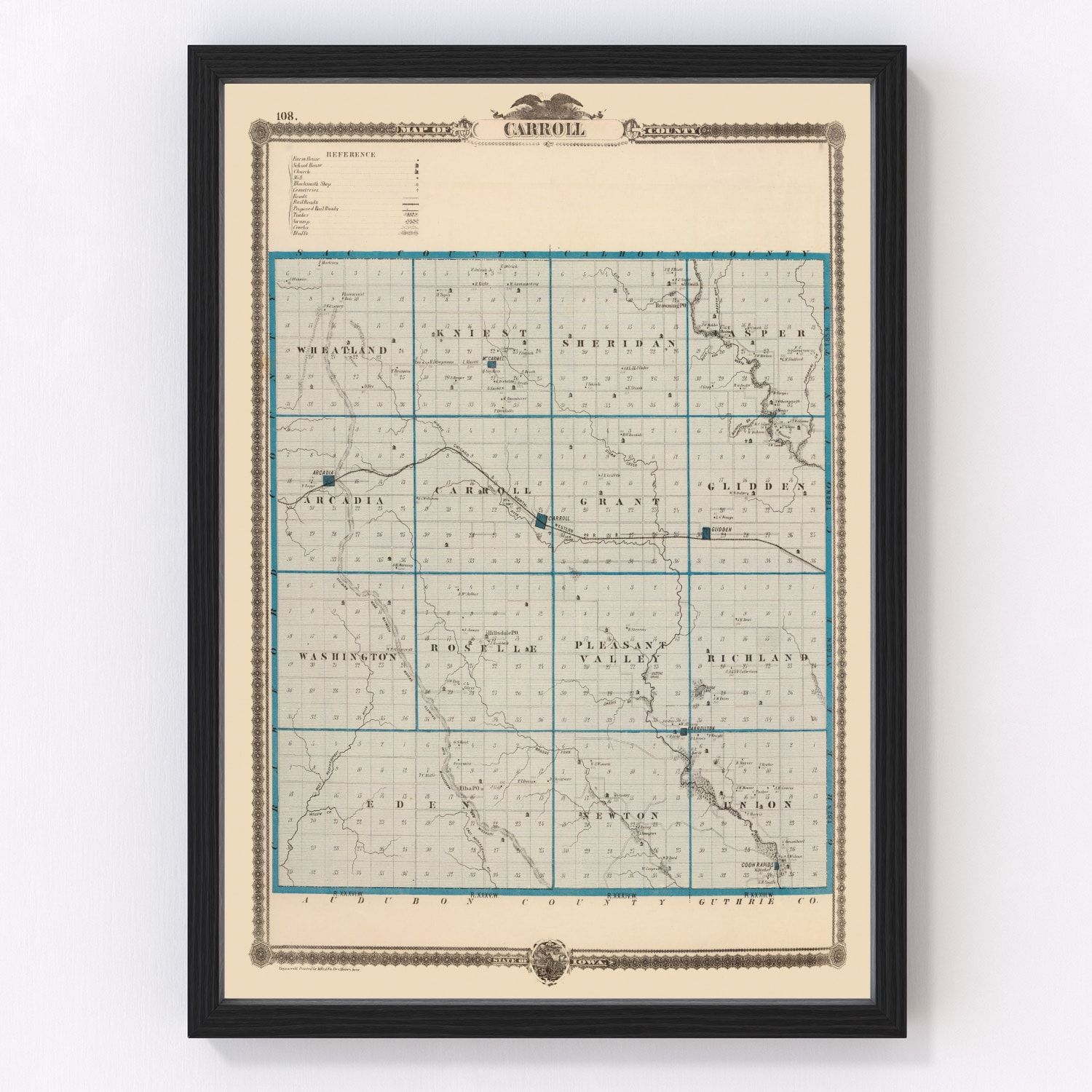 Vintage Map of Carroll County, Iowa 1875
