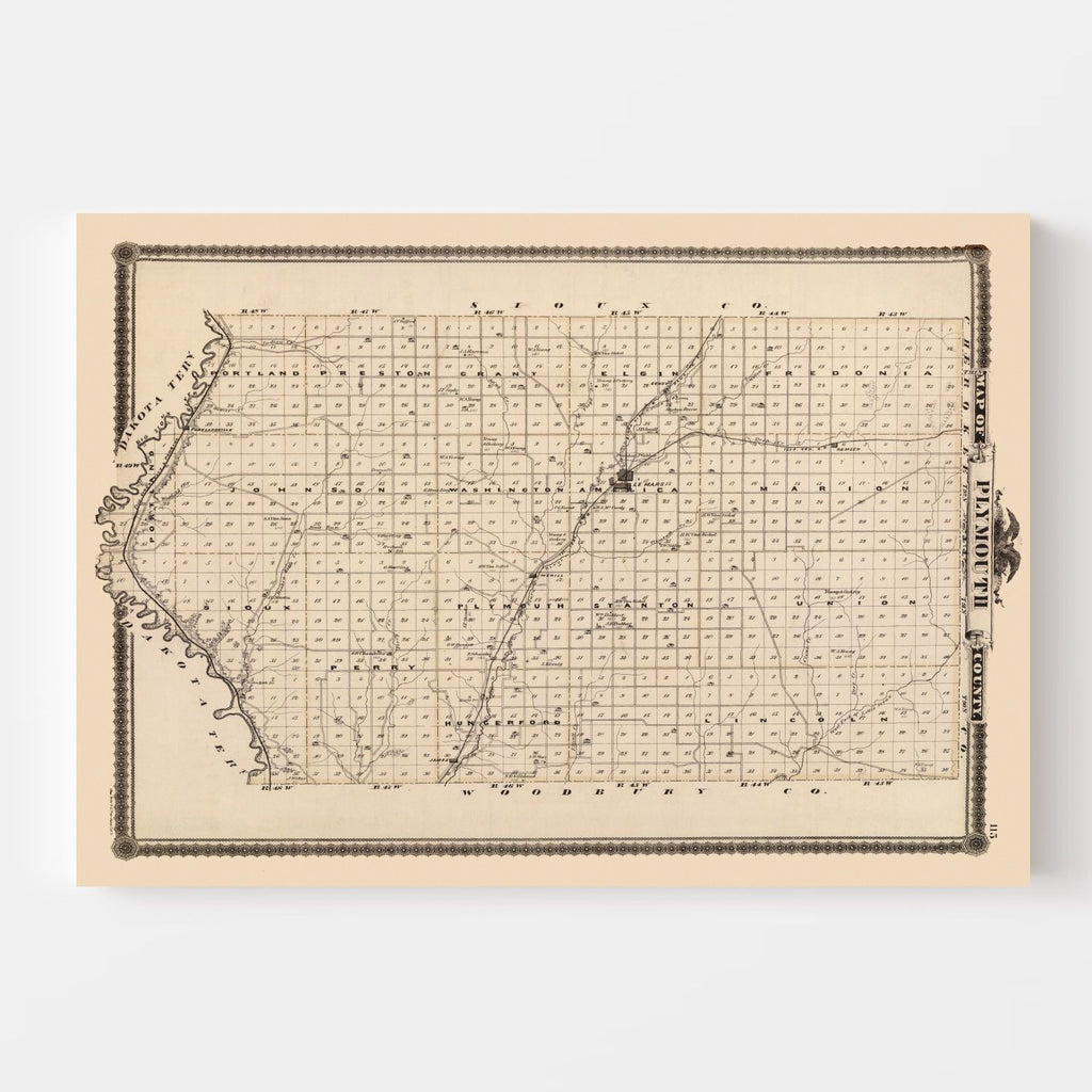 Vintage Map of Plymouth County, Iowa 1875