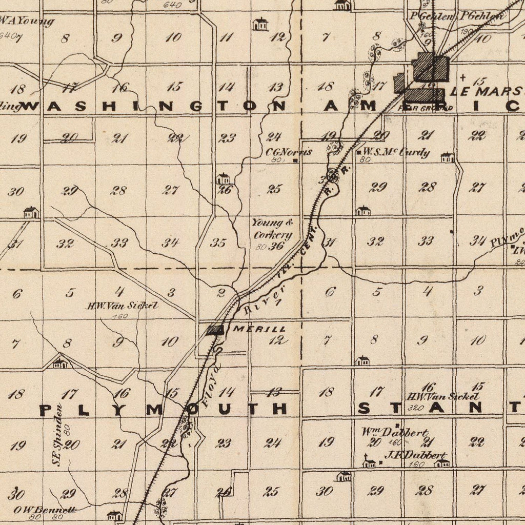 Vintage Map of Plymouth County, Iowa 1875