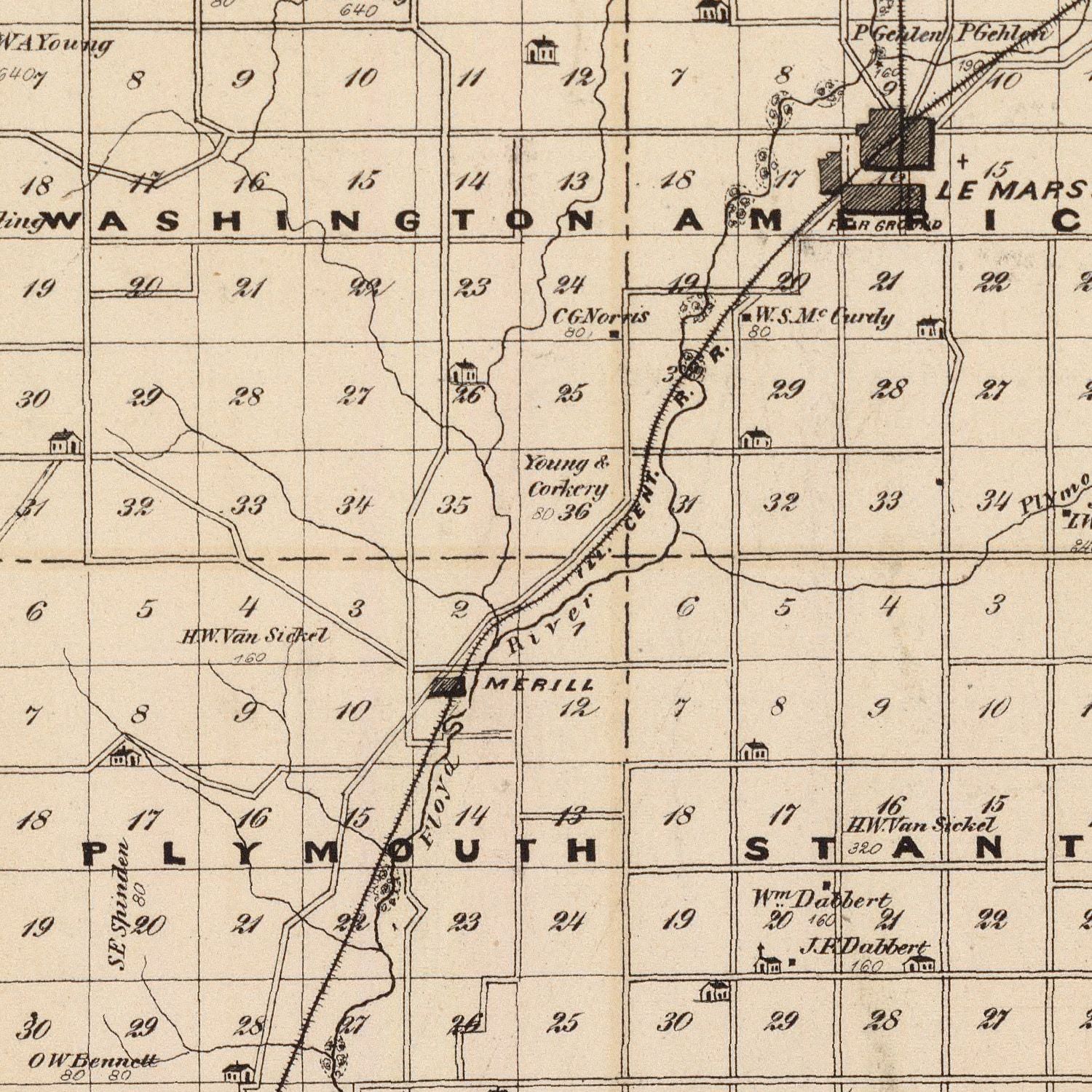 Vintage Map of Plymouth County, Iowa 1875