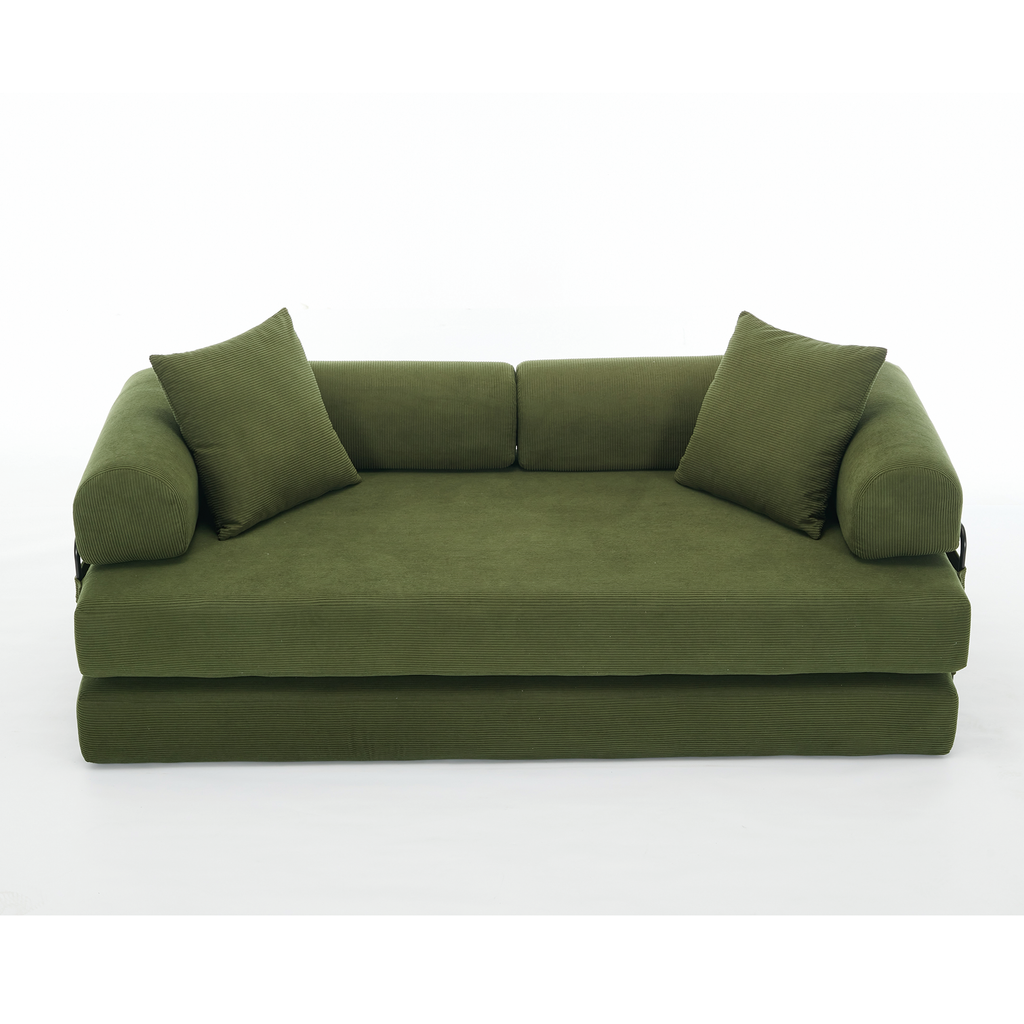 [NEW ARRIVED] [VIDEO PROVIDED] 78.5' Folding Convertible Out Sleeper Sofa Bed,4-in-1 DIY Combination Convertible  Sofa, 3 seat, Folding Sleeper Sofa, King Size , Bedroom,Apartment,Corduroy,Green