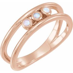 14K Rose Gold Natural White Opal Three-Stone Bezel-Set Ring