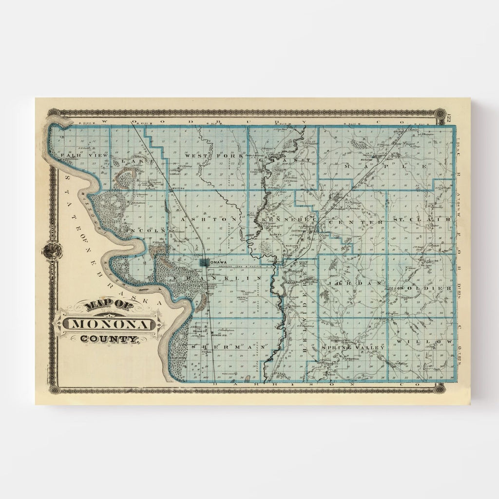 Vintage Map of Monona County, Iowa 1875