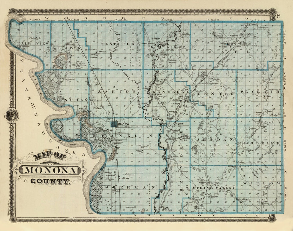 Vintage Map of Monona County, Iowa 1875