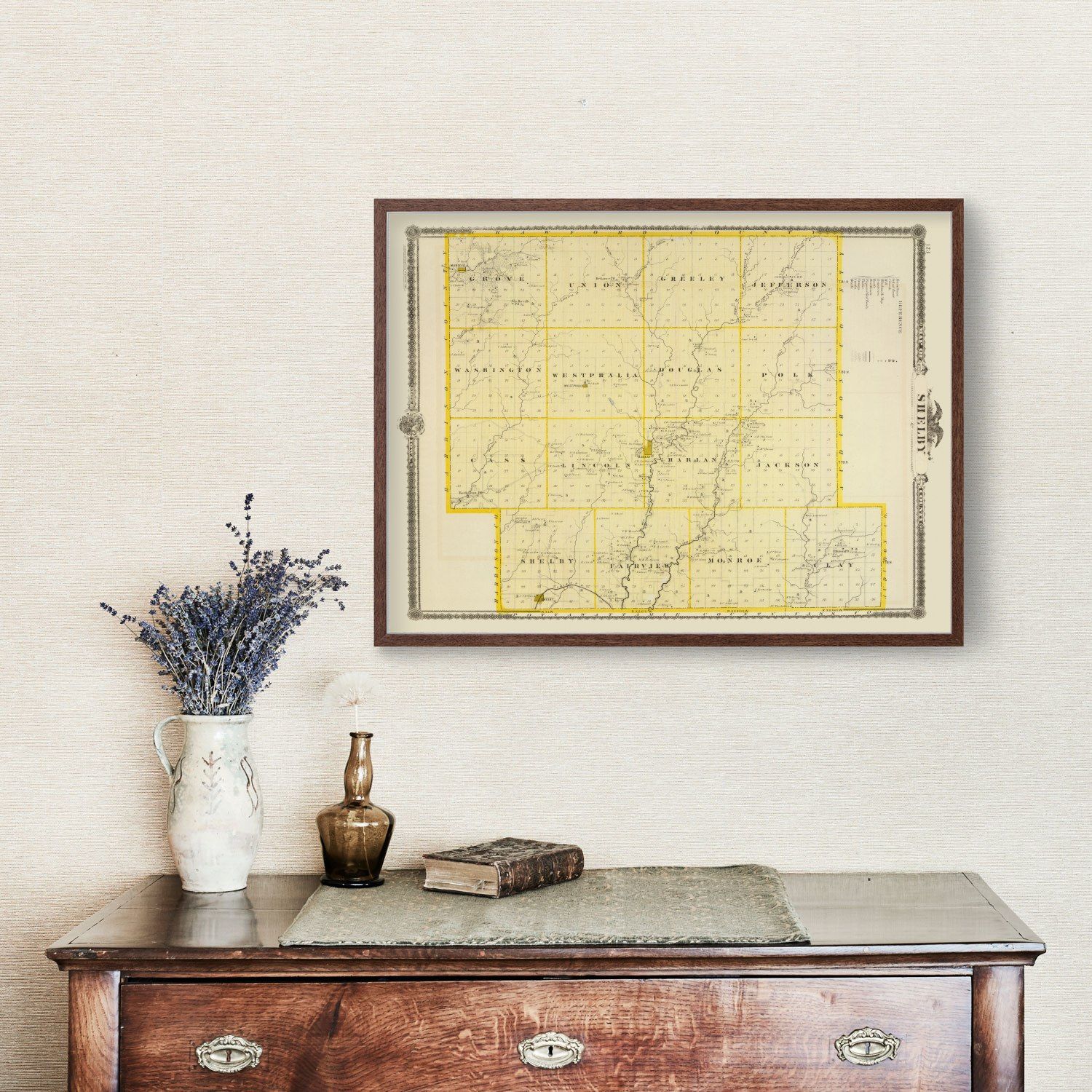 Vintage Map of Shelby County, Iowa 1875