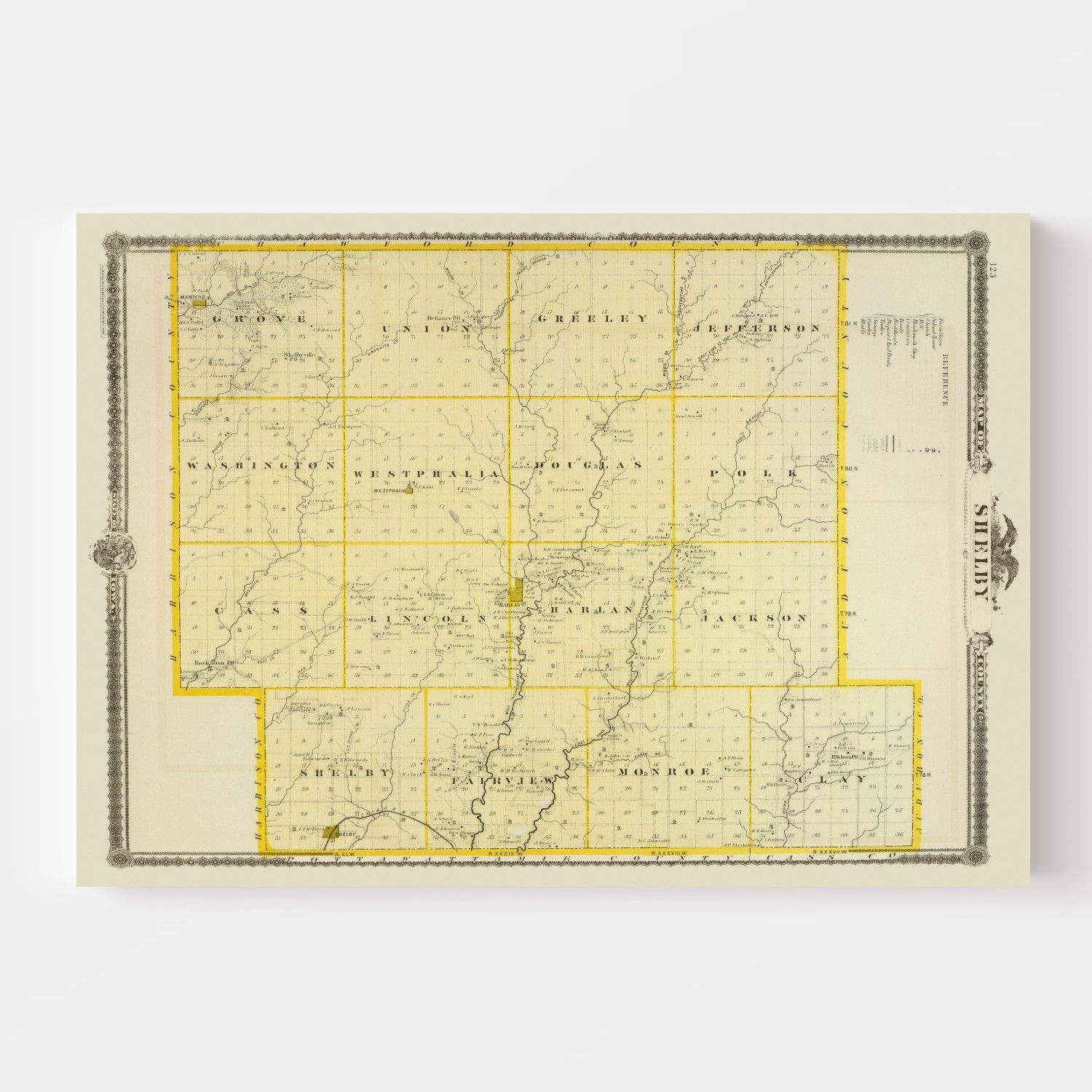 Vintage Map of Shelby County, Iowa 1875