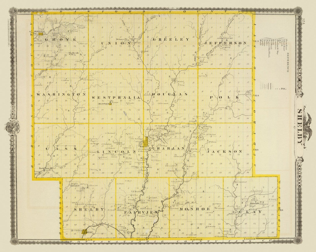 Vintage Map of Shelby County, Iowa 1875