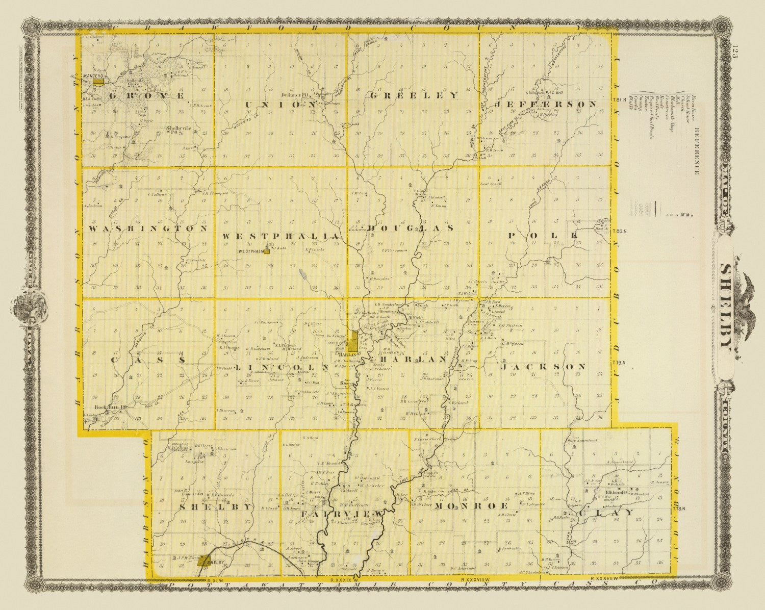 Vintage Map of Shelby County, Iowa 1875