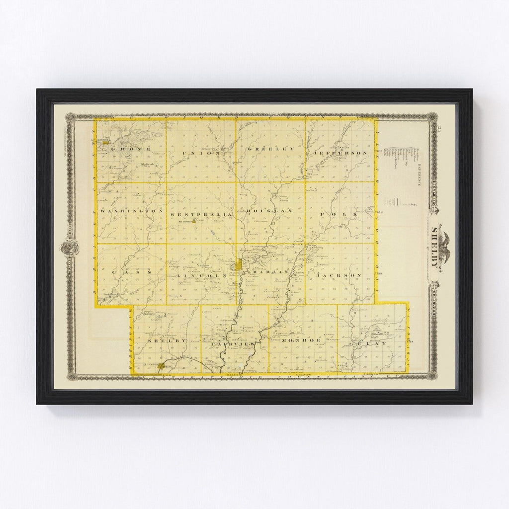 Vintage Map of Shelby County, Iowa 1875