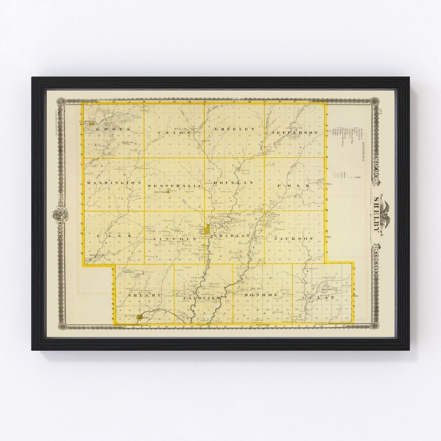 Vintage Map of Shelby County, Iowa 1875