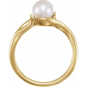 14K Yellow Gold Cultured White Freshwater Pearl & .03 CTW Natural Diamond Bypass Ring