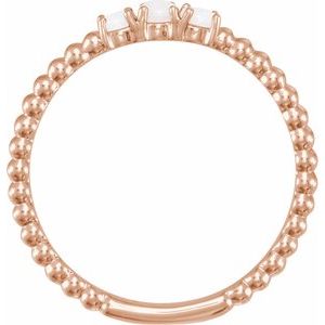 14K Rose Gold Natural White Opal Beaded Stackable Ring