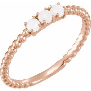 14K Rose Gold Natural White Opal Beaded Stackable Ring