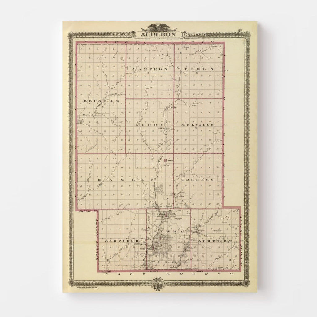 Vintage Map of Audubon County, Iowa 1875