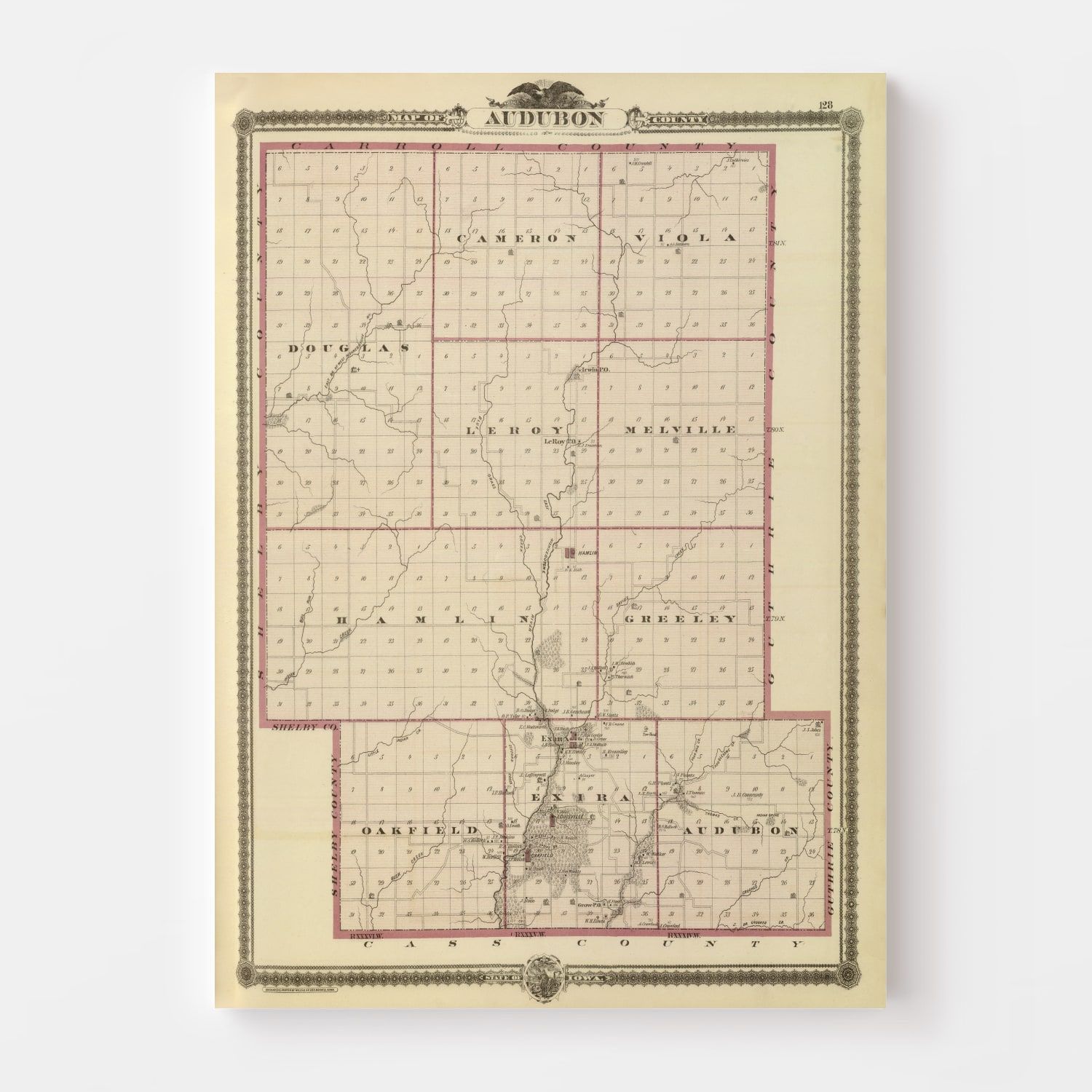 Vintage Map of Audubon County, Iowa 1875