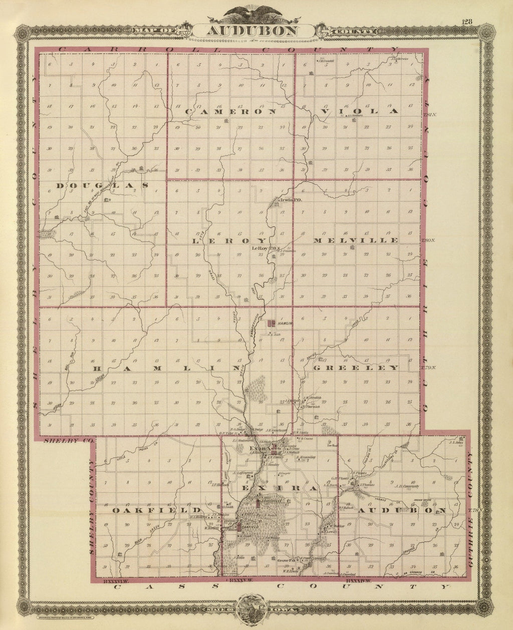 Vintage Map of Audubon County, Iowa 1875