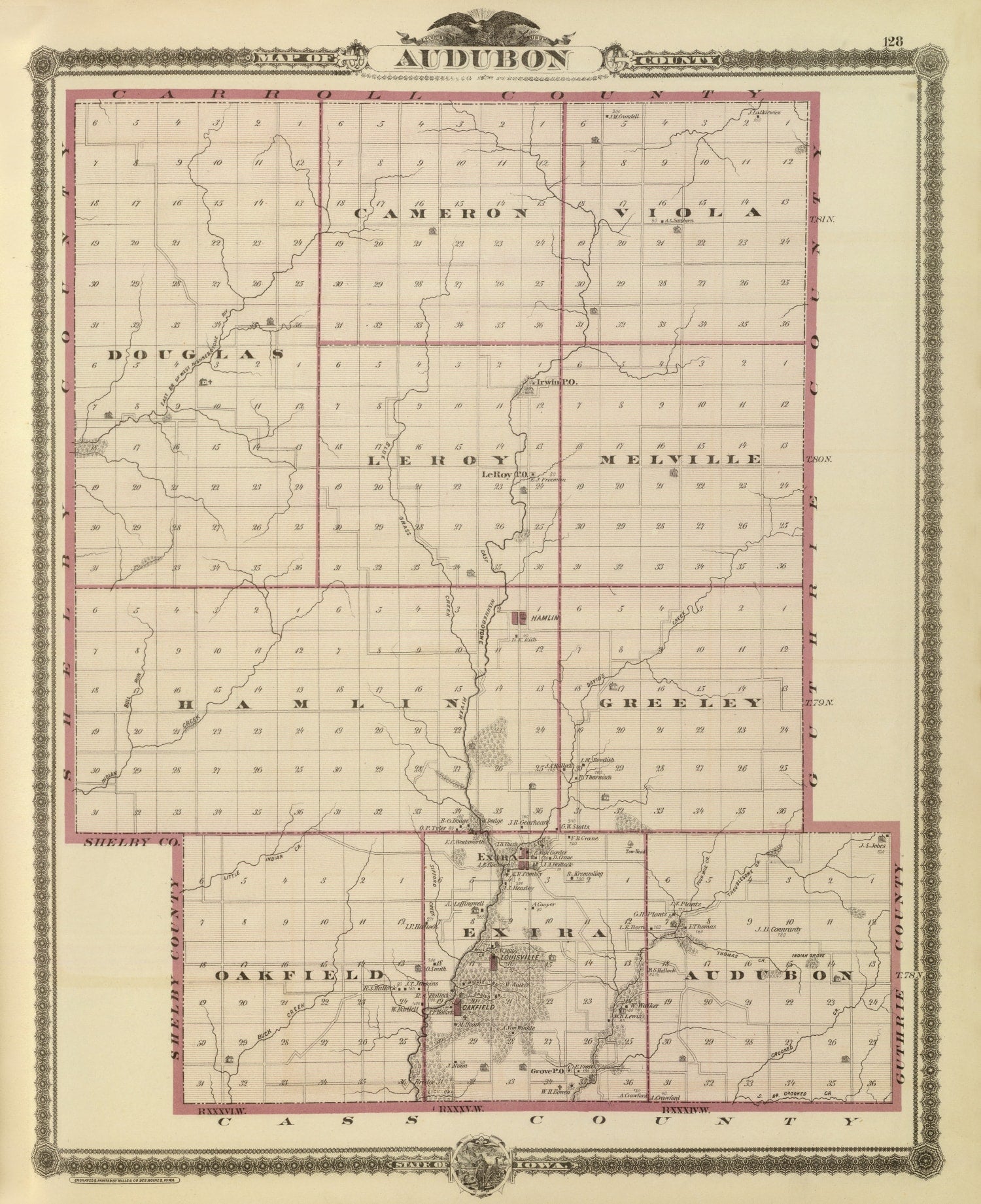 Vintage Map of Audubon County, Iowa 1875