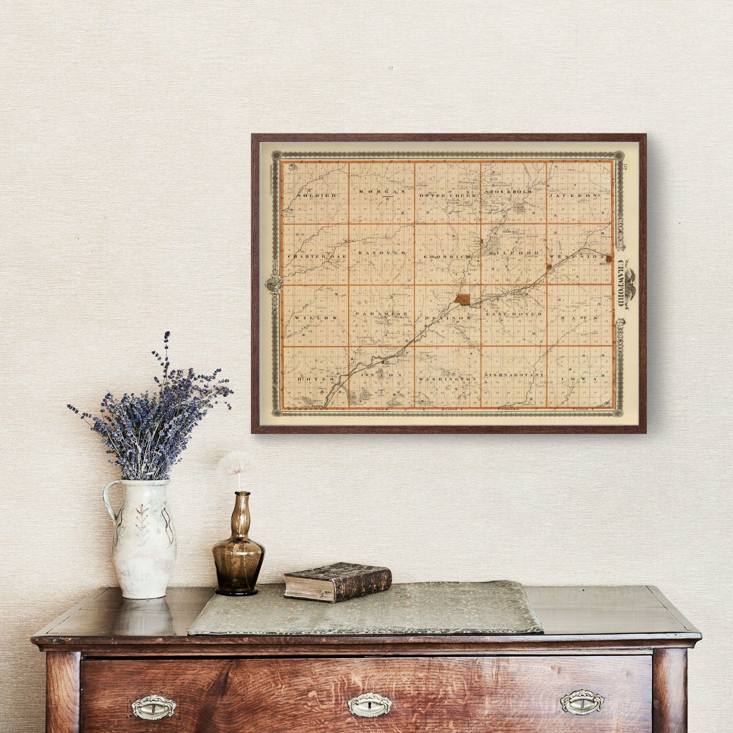 Vintage Map of Crawford County, Iowa 1875