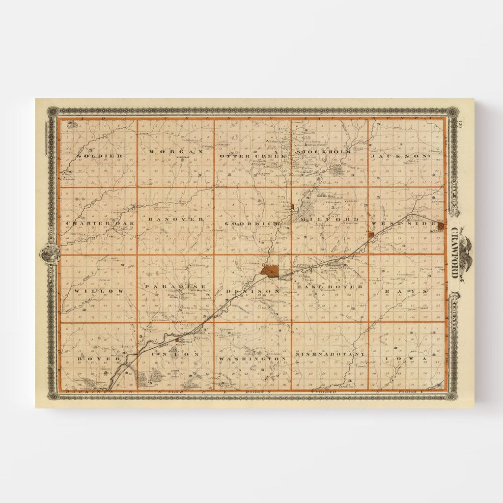 Vintage Map of Crawford County, Iowa 1875