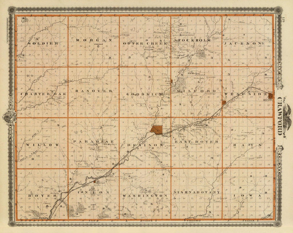 Vintage Map of Crawford County, Iowa 1875