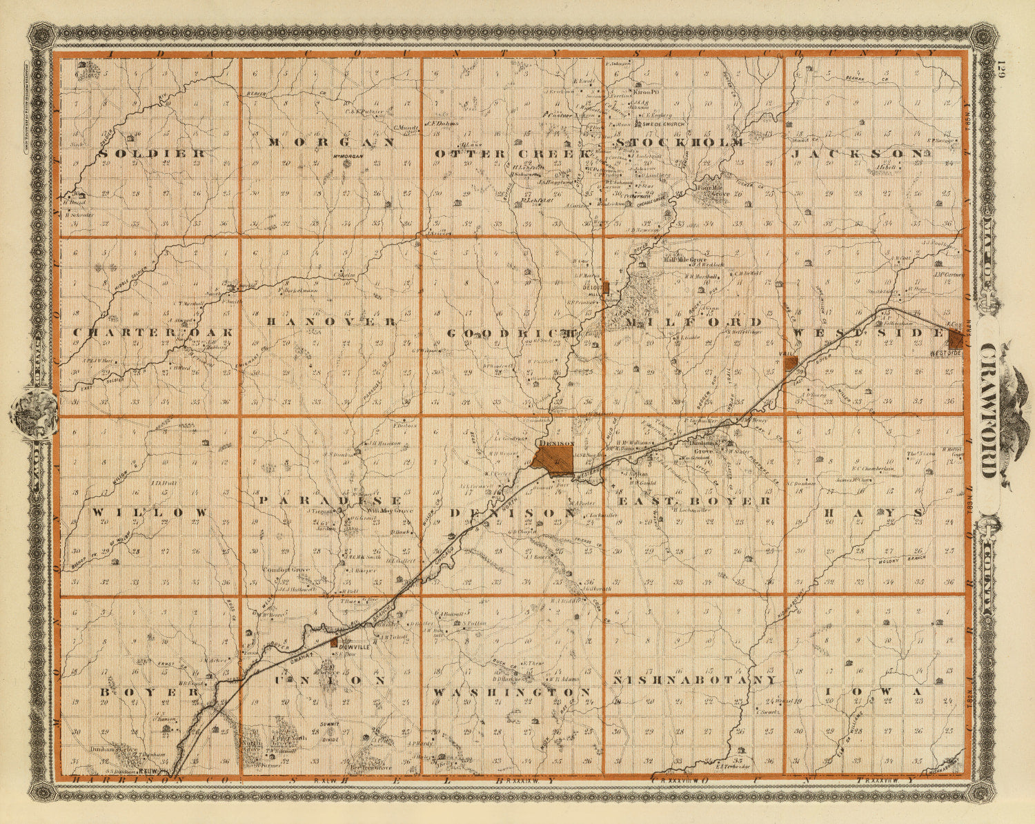 Vintage Map of Crawford County, Iowa 1875