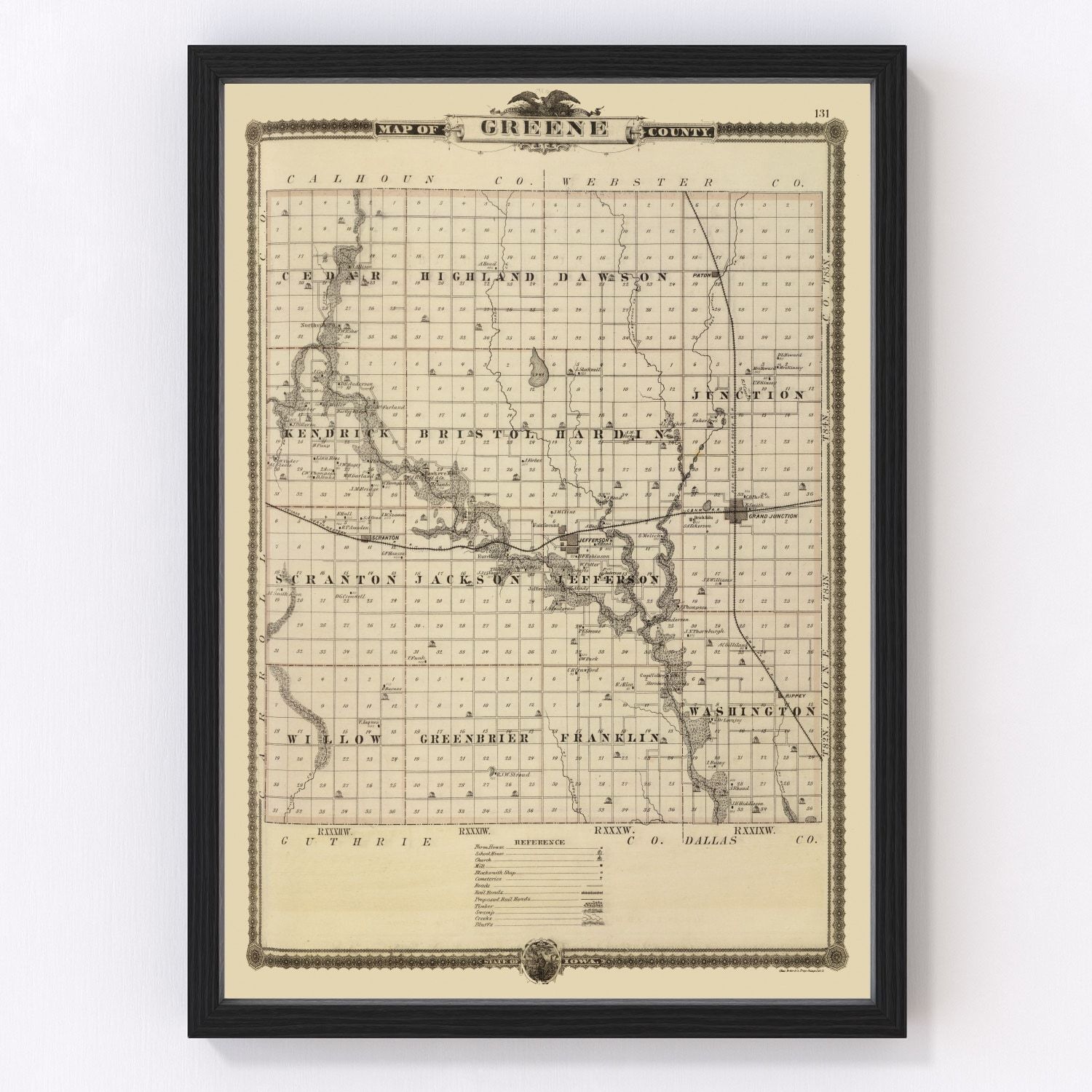 Vintage Map of Greene County, Iowa 1875