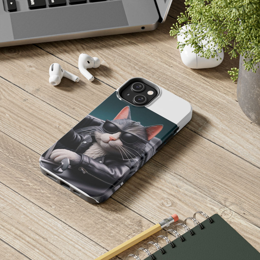 Cool Cat in Leather Jacket Driving Car Mobile Phone Case