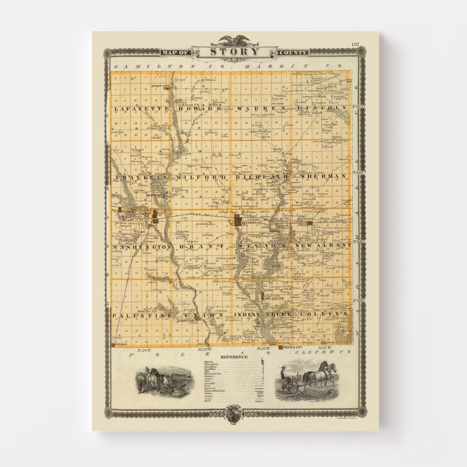 Vintage Map of Story County, Iowa 1875