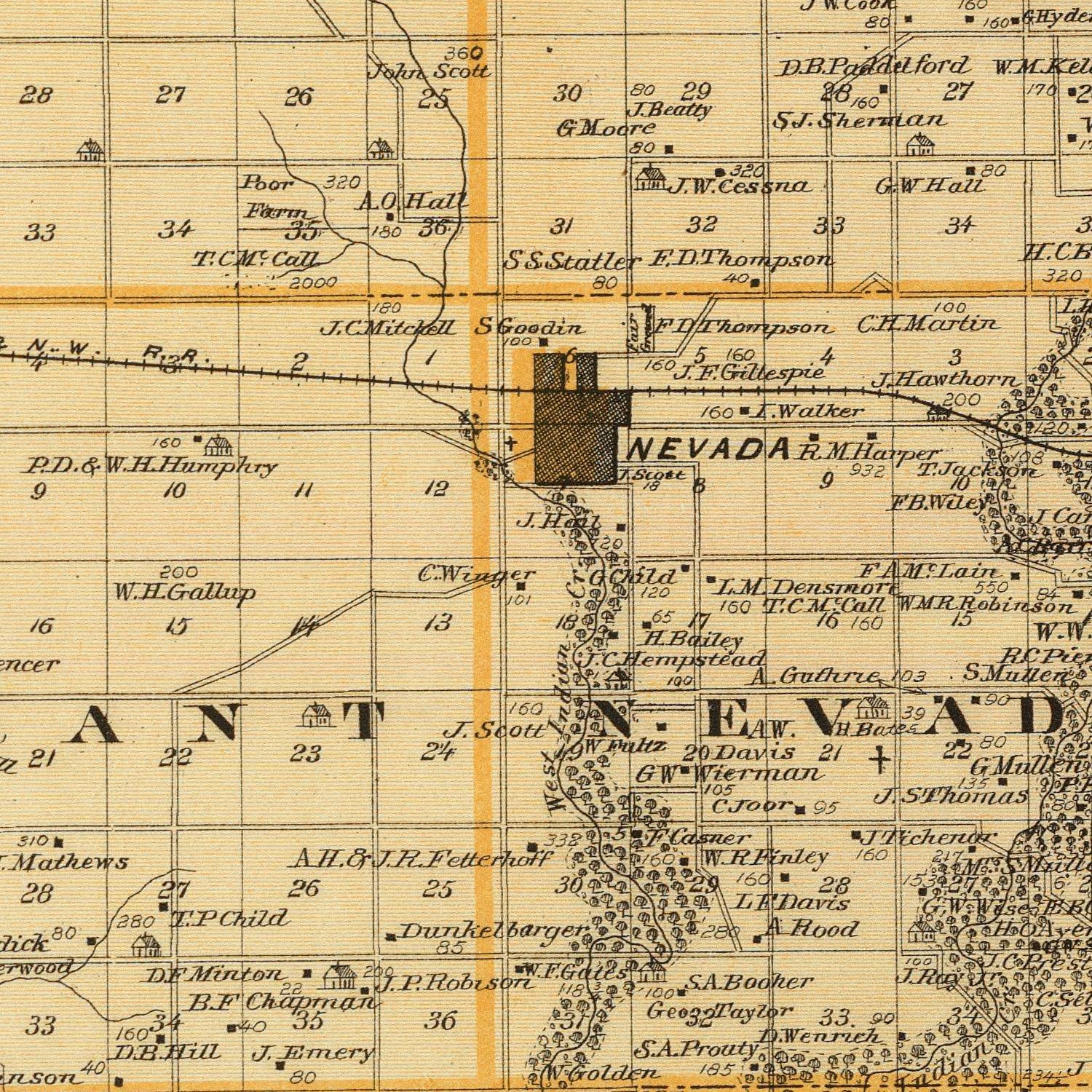 Vintage Map of Story County, Iowa 1875