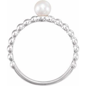 14K White Gold Cultured White Freshwater Pearl Stackable Ring