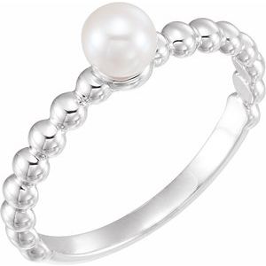 Sterling Silver Cultured White Freshwater Pearl Stackable Ring