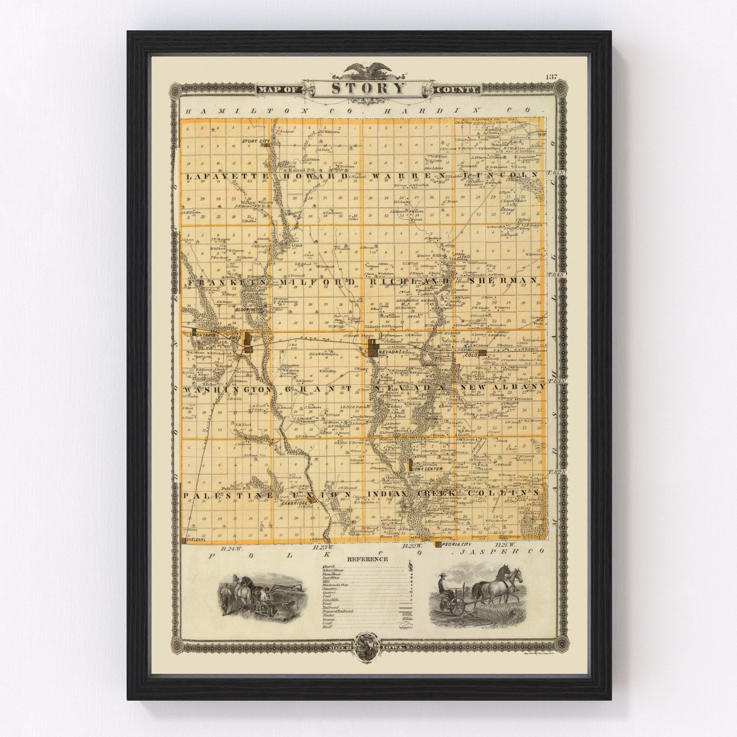 Vintage Map of Story County, Iowa 1875