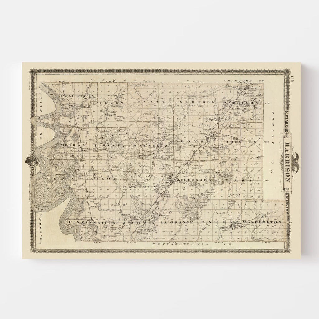 Vintage Map of Harrison County, Iowa 1875