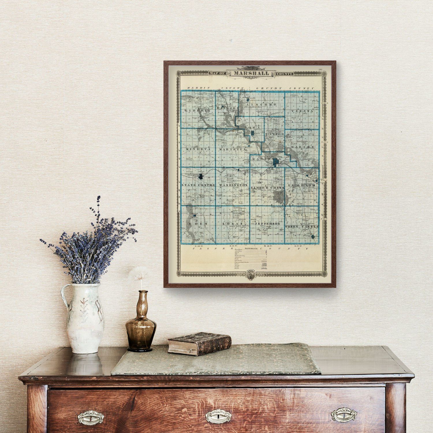 Vintage Map of Marshall County, Iowa 1875