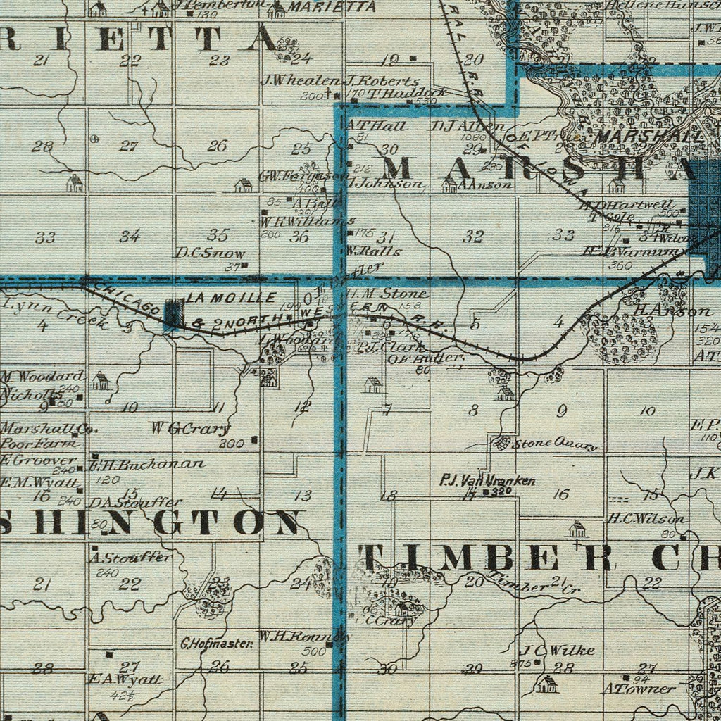 Vintage Map of Marshall County, Iowa 1875