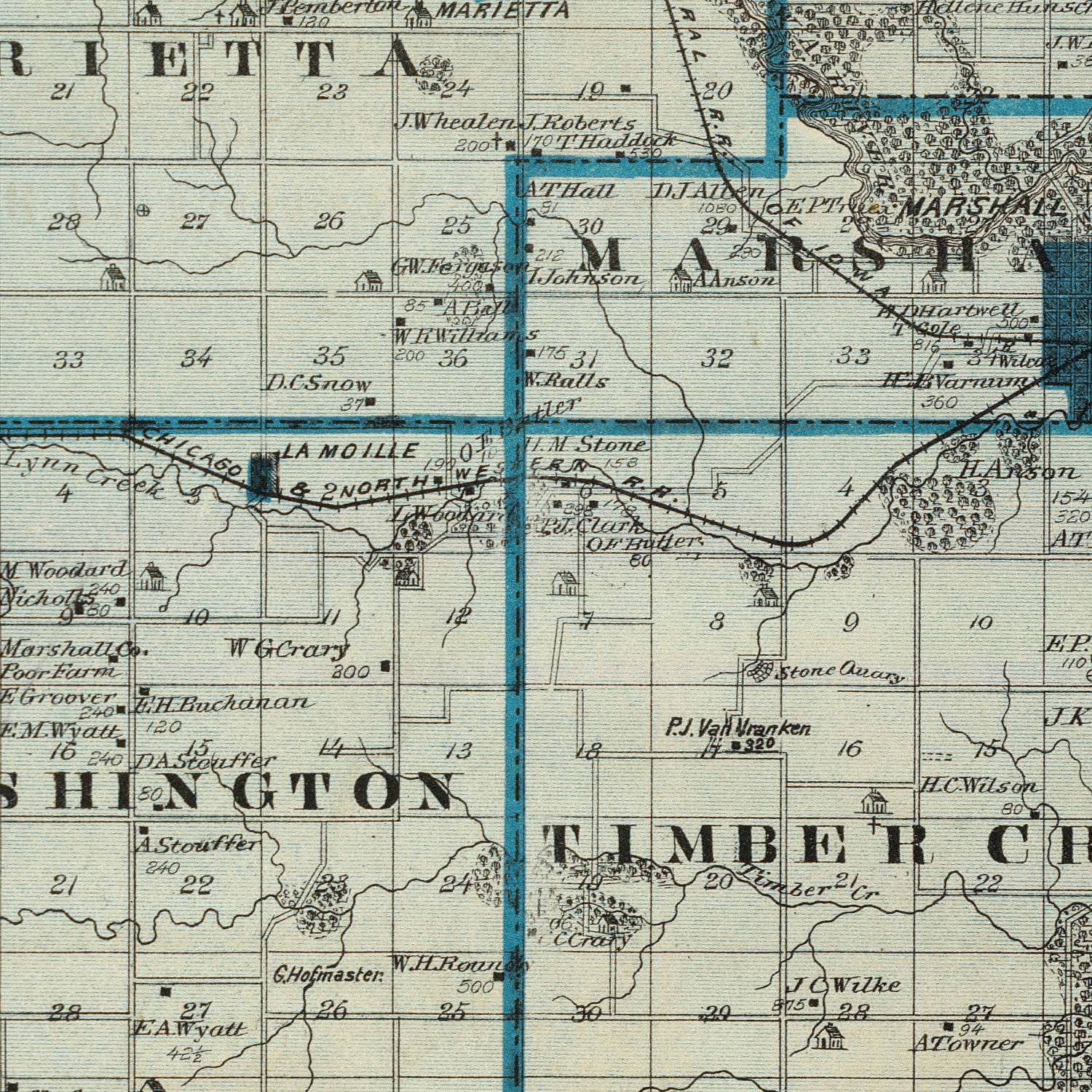 Vintage Map of Marshall County, Iowa 1875