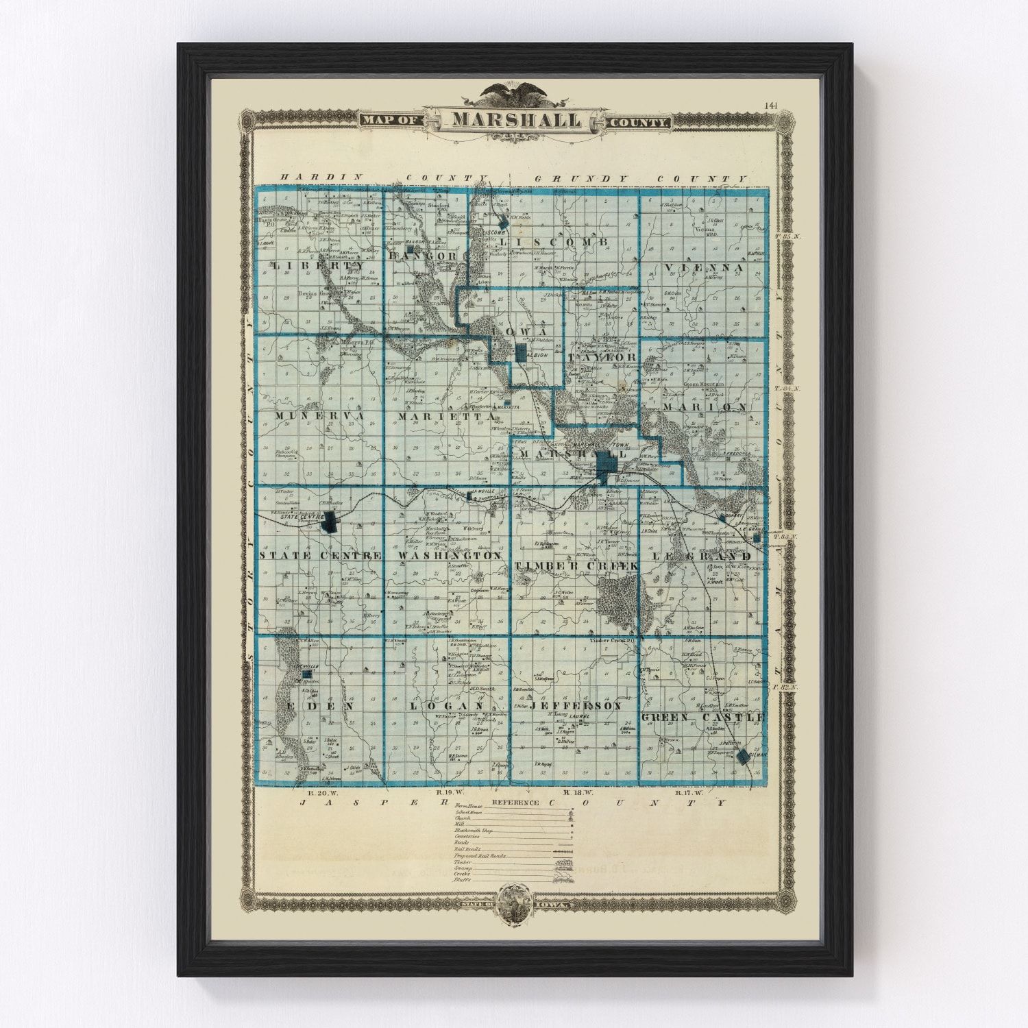 Vintage Map of Marshall County, Iowa 1875
