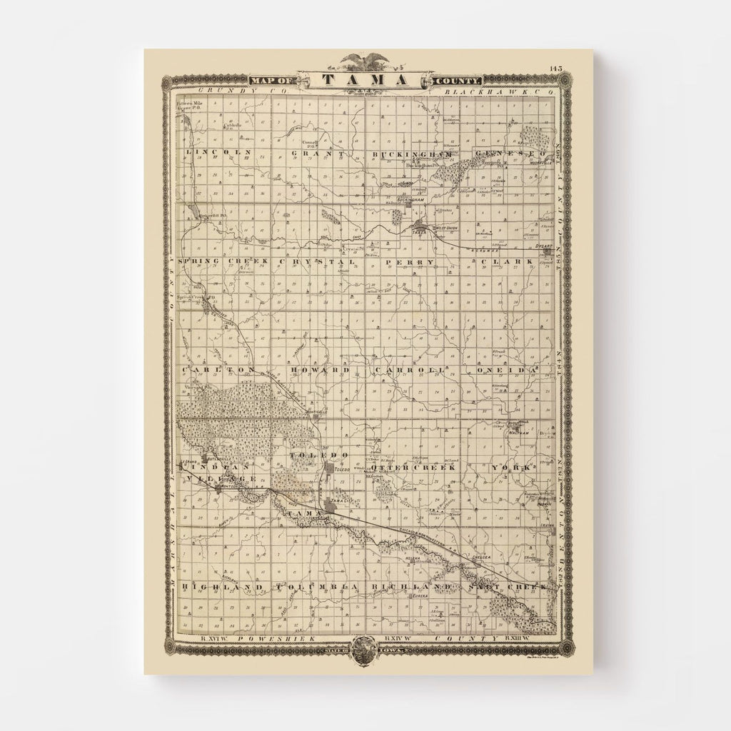 Vintage Map of Tama County, Iowa 1875