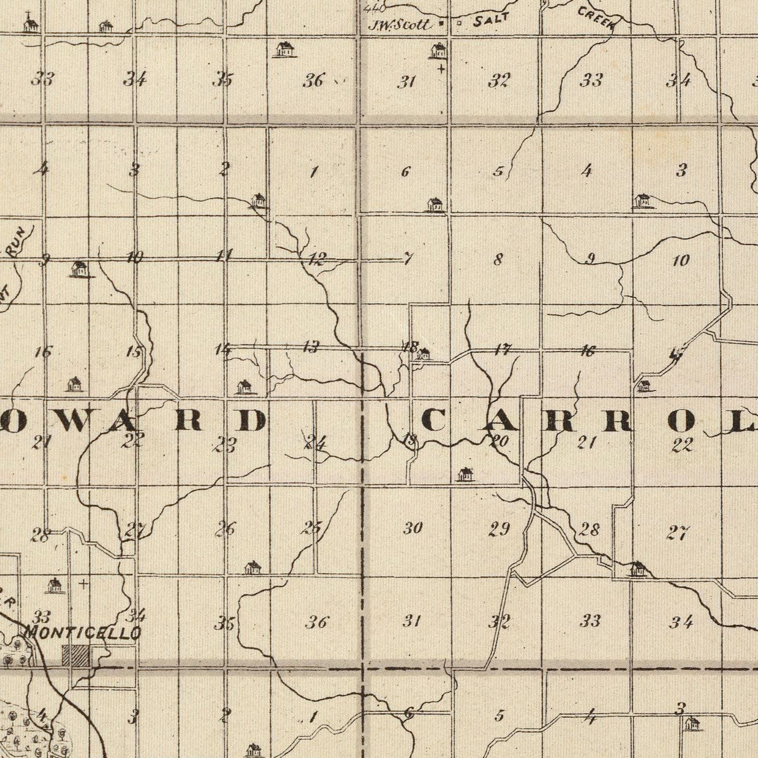 Vintage Map of Tama County, Iowa 1875