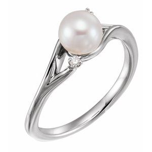Sterling Silver Cultured White Freshwater Pearl & .03 CTW Natural Diamond Bypass Ring