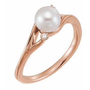 14K Rose Gold Cultured White Freshwater Pearl & .03 CTW Natural Diamond Bypass Ring