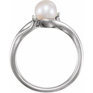 14K White Gold Cultured White Freshwater Pearl & .03 CTW Natural Diamond Bypass Ring