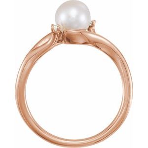 14K Rose Gold Cultured White Freshwater Pearl & .03 CTW Natural Diamond Bypass Ring