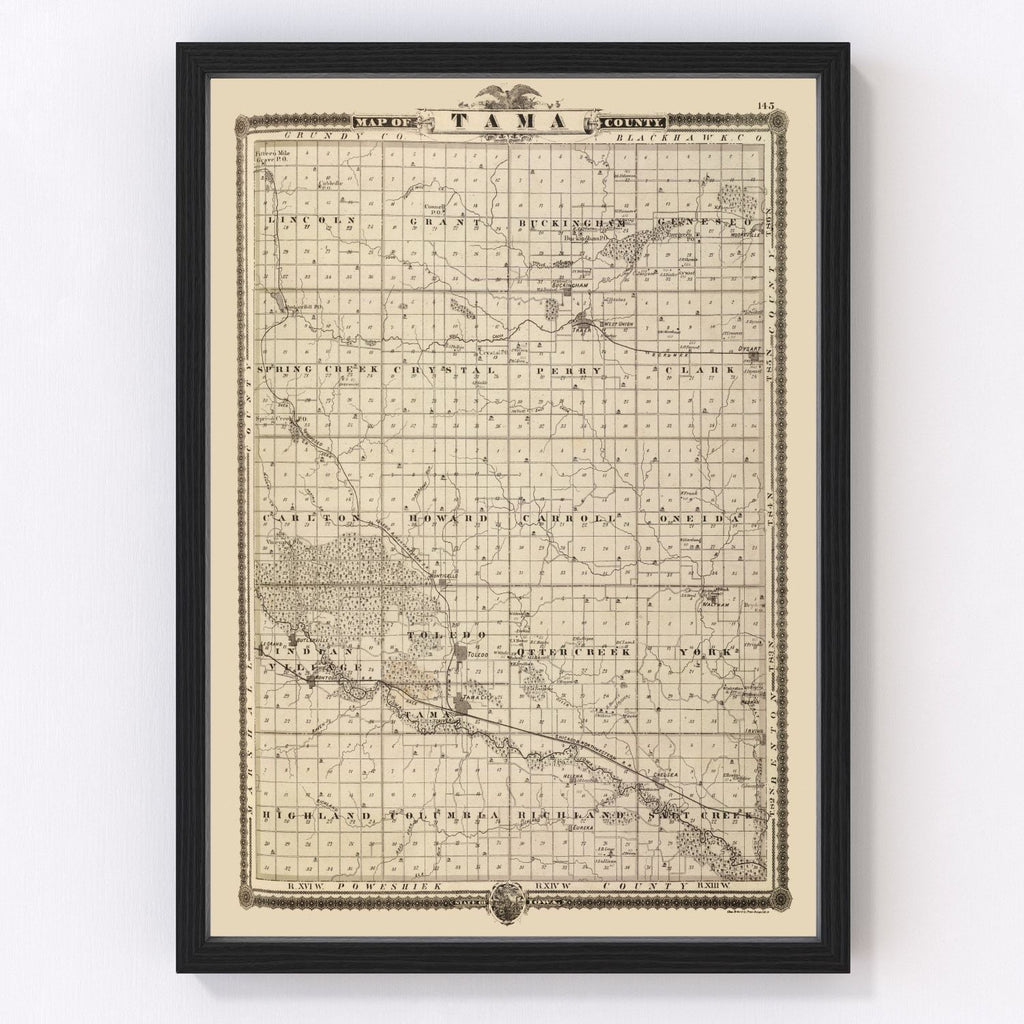 Vintage Map of Tama County, Iowa 1875