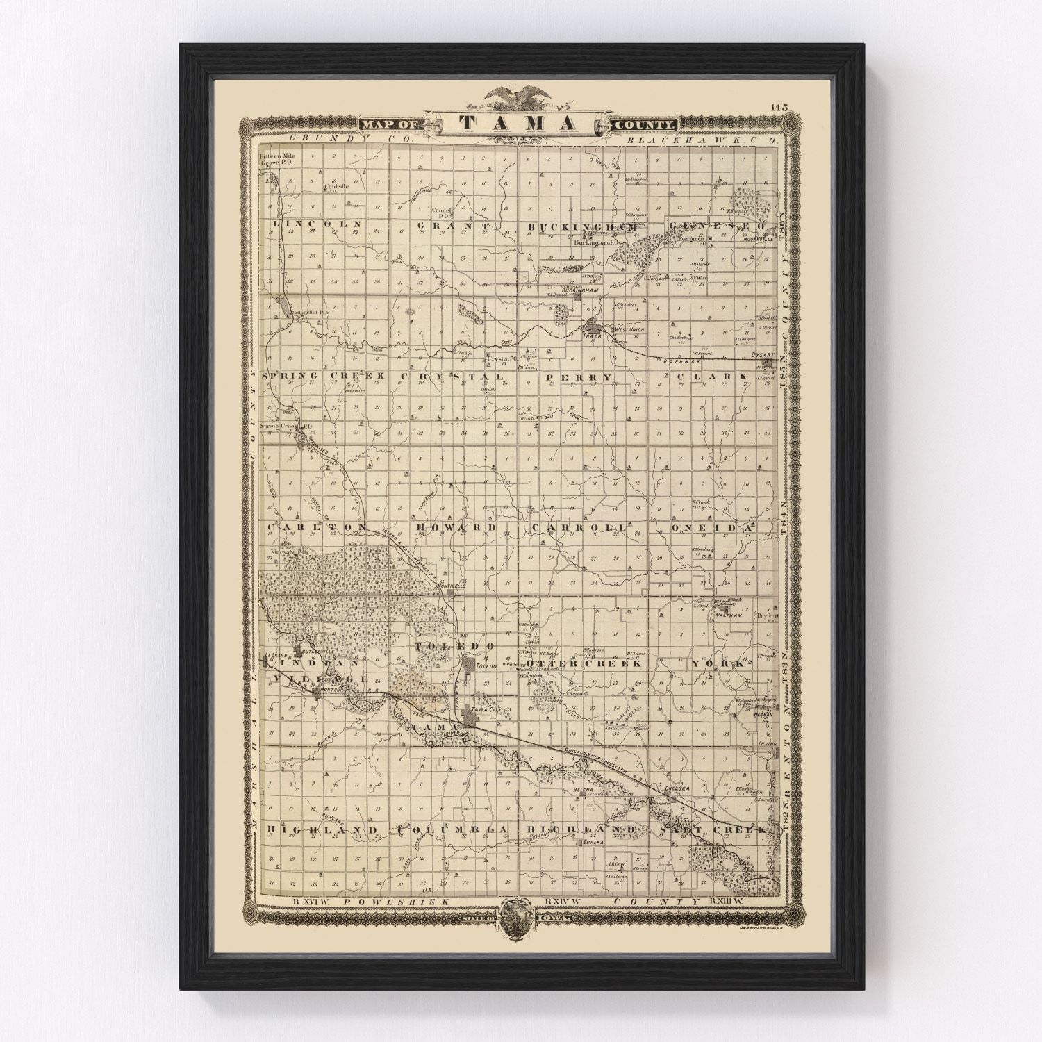 Vintage Map of Tama County, Iowa 1875