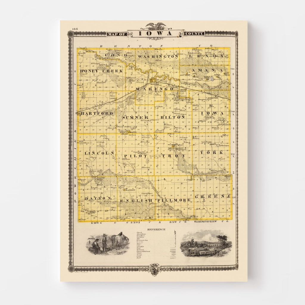 Vintage Map of Iowa County, Iowa 1875
