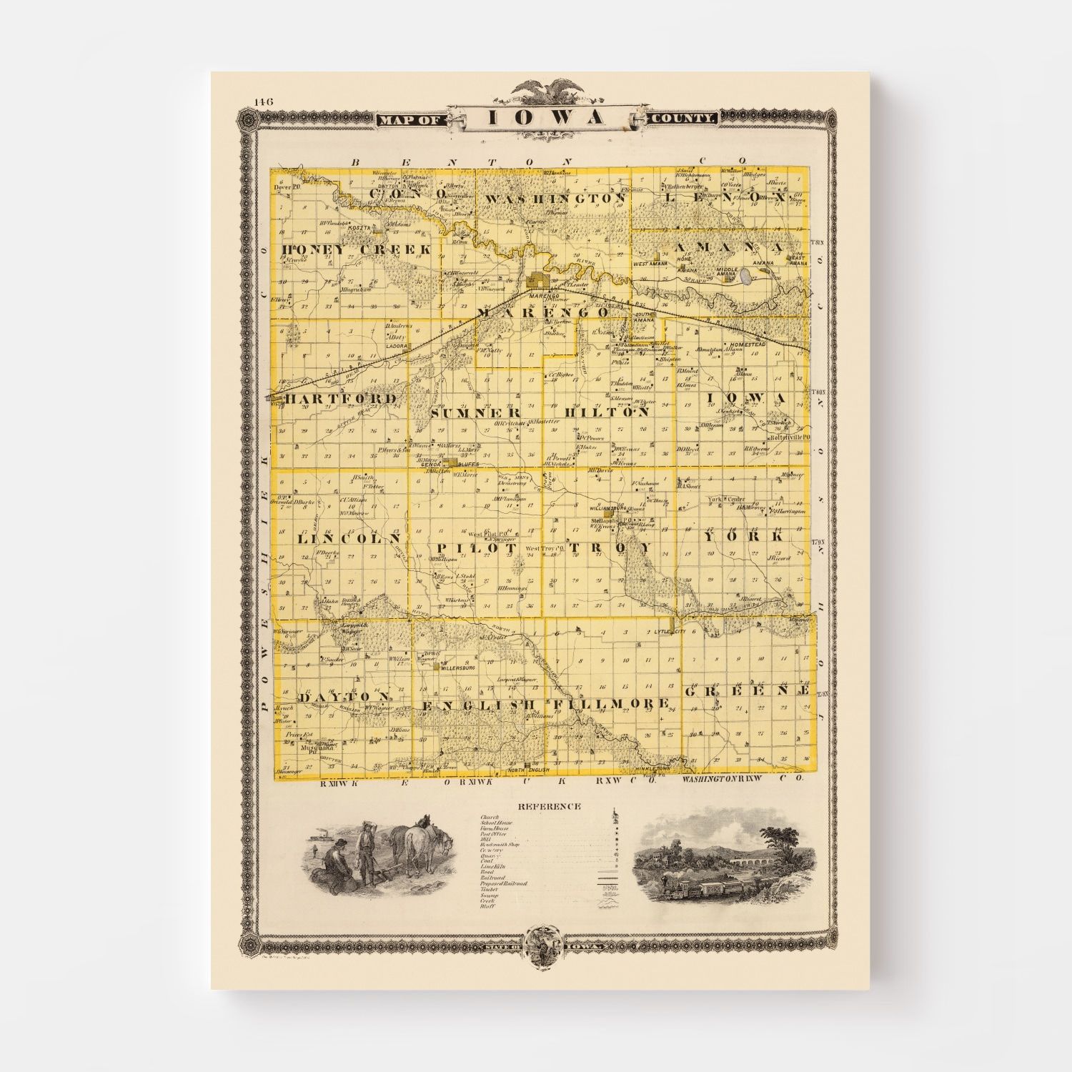 Vintage Map of Iowa County, Iowa 1875