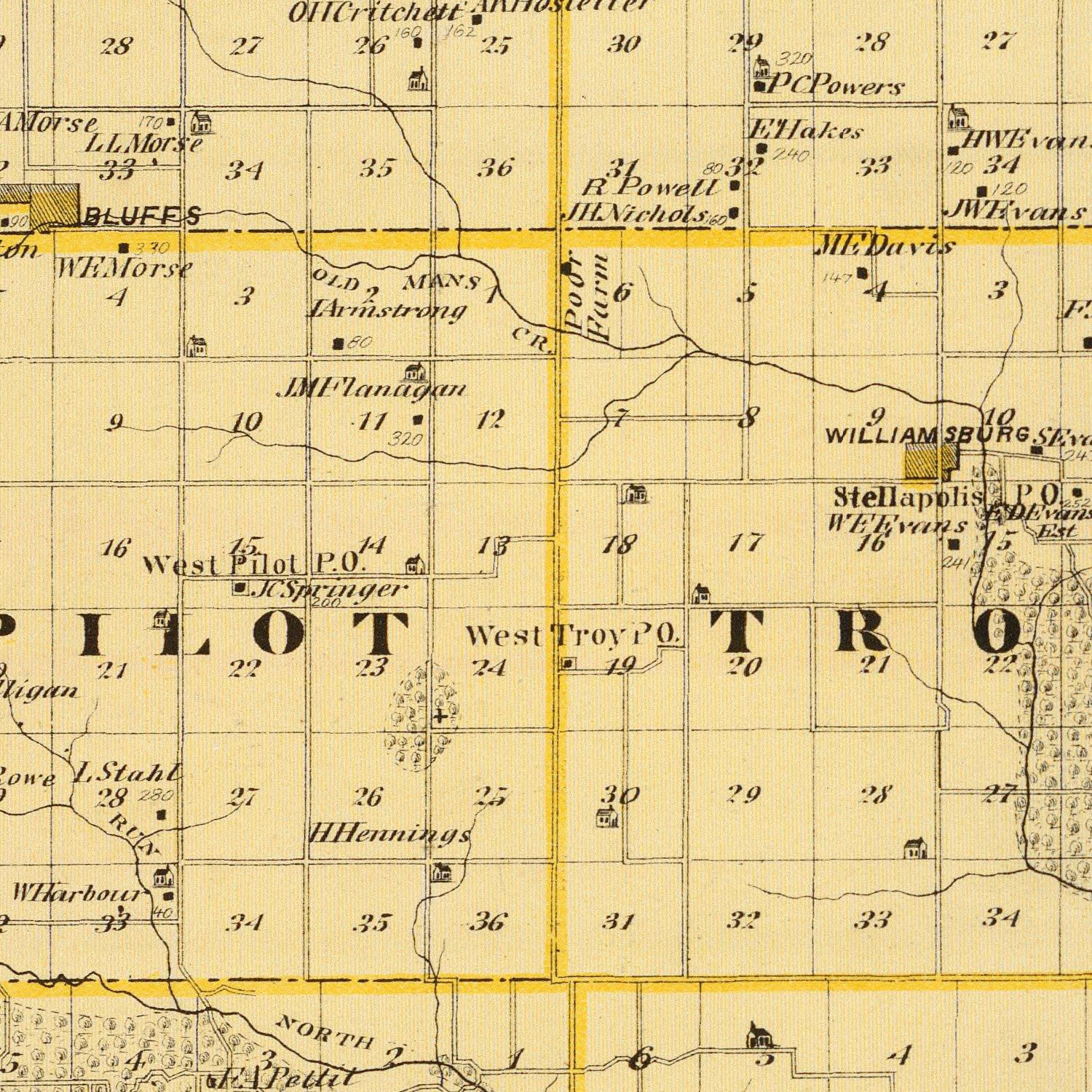 Vintage Map of Iowa County, Iowa 1875