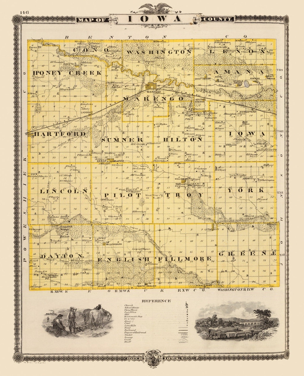 Vintage Map of Iowa County, Iowa 1875