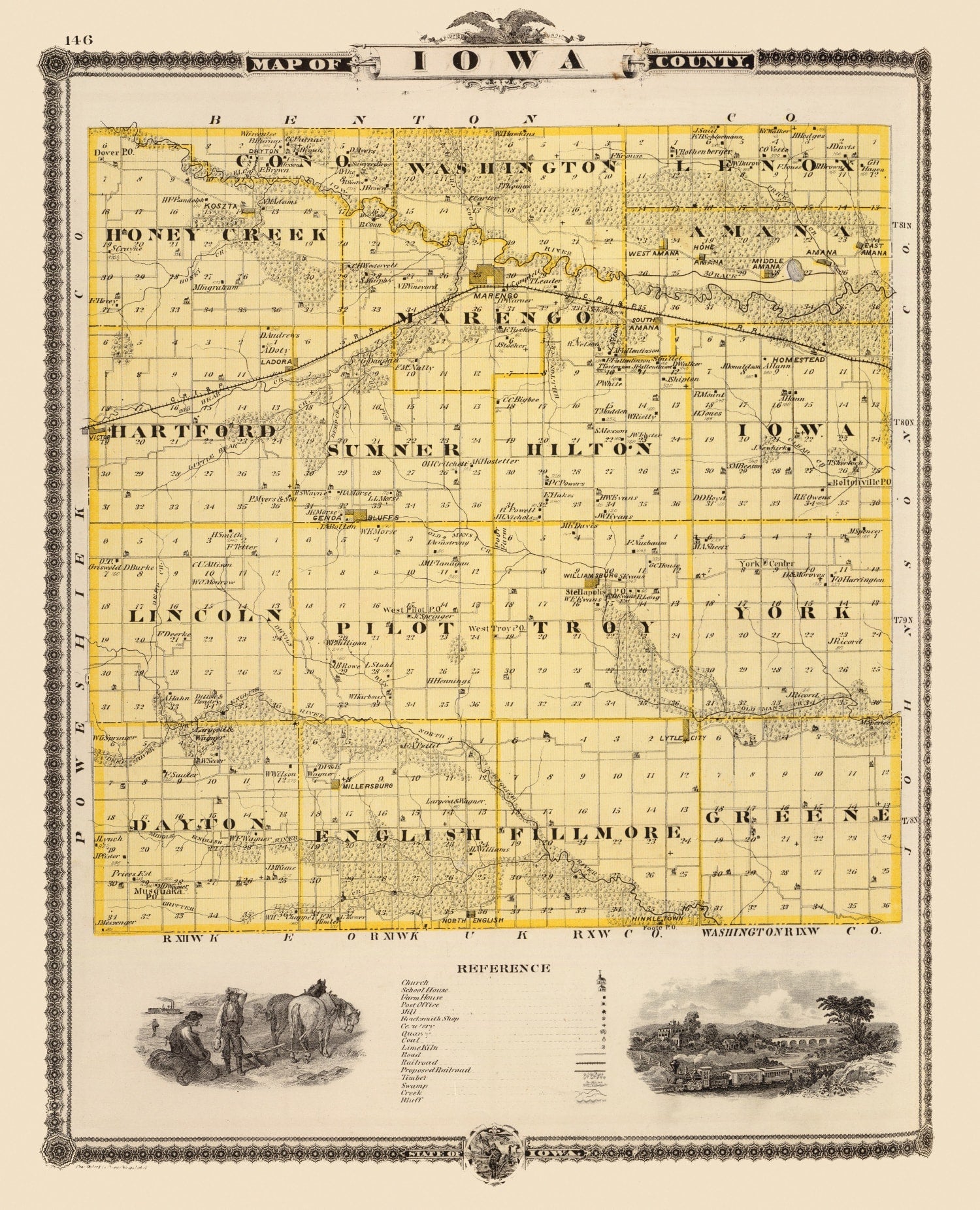 Vintage Map of Iowa County, Iowa 1875